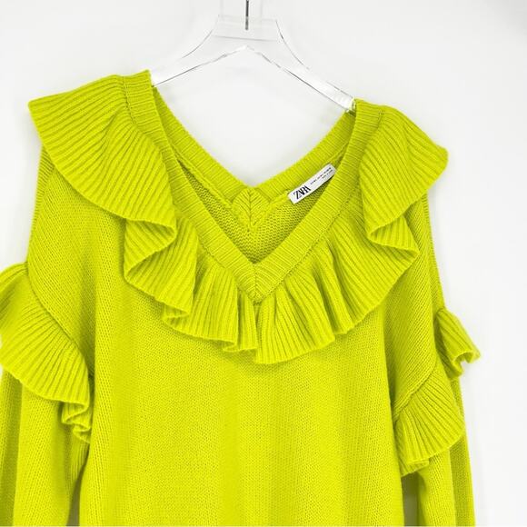 ZARA Ruffle Tunic Sweater M/L Green - Picture 3 of 10
